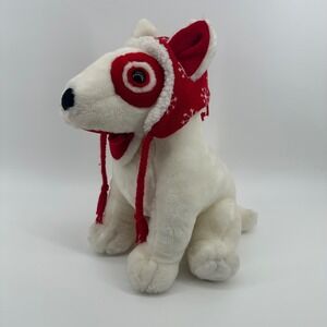 Target Bullseye Dog Plush Mascot 2001 Vintage Winter Hat Snowflake 10 inch White